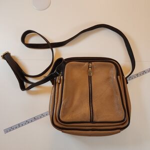 Vintage Valentina Leather Crossbody Bag Brown Purse Three Compartments Zip Up
